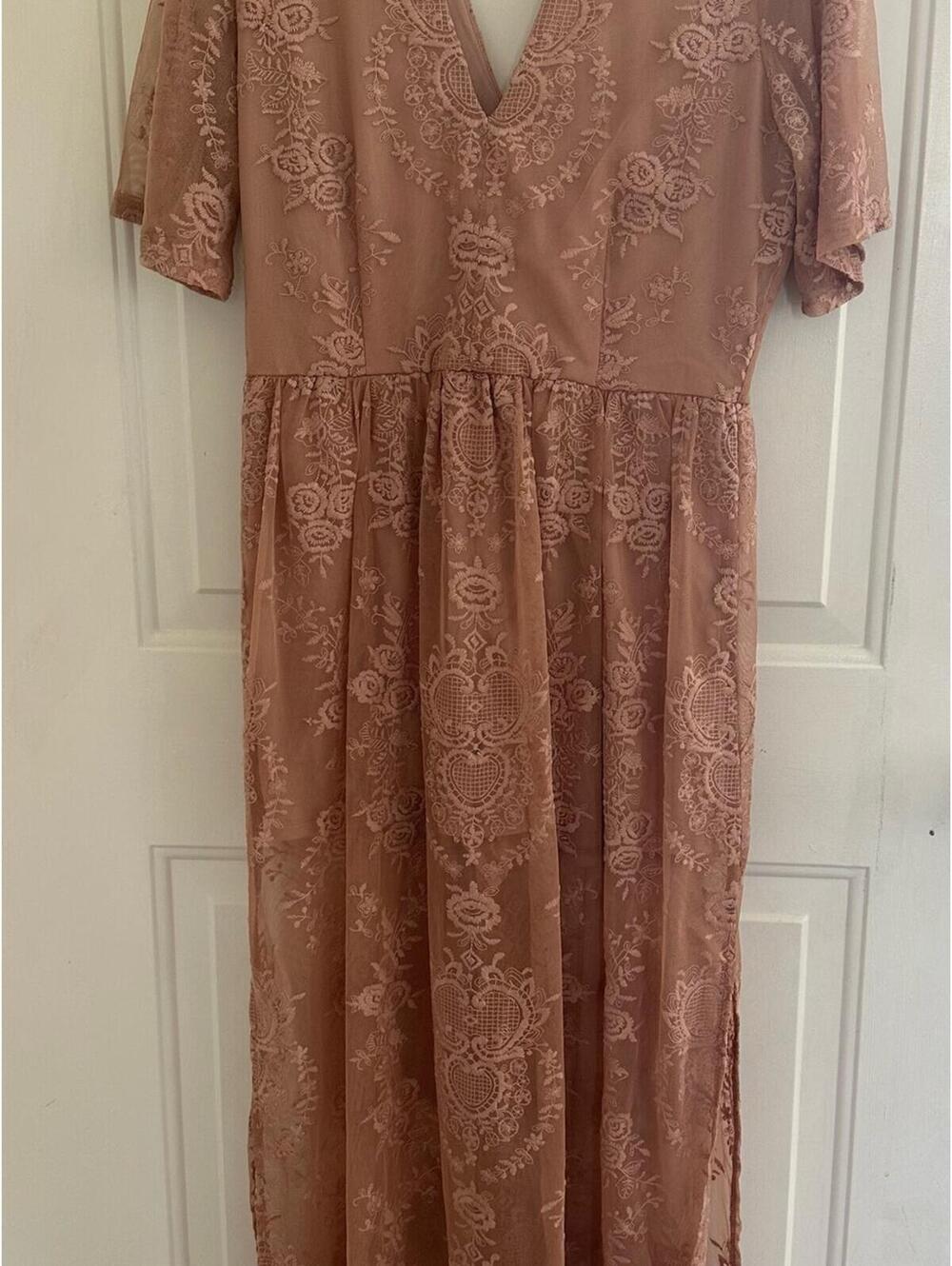 Socialite Lace Overlay Maxi Dress L Blush Choker Boho Floral